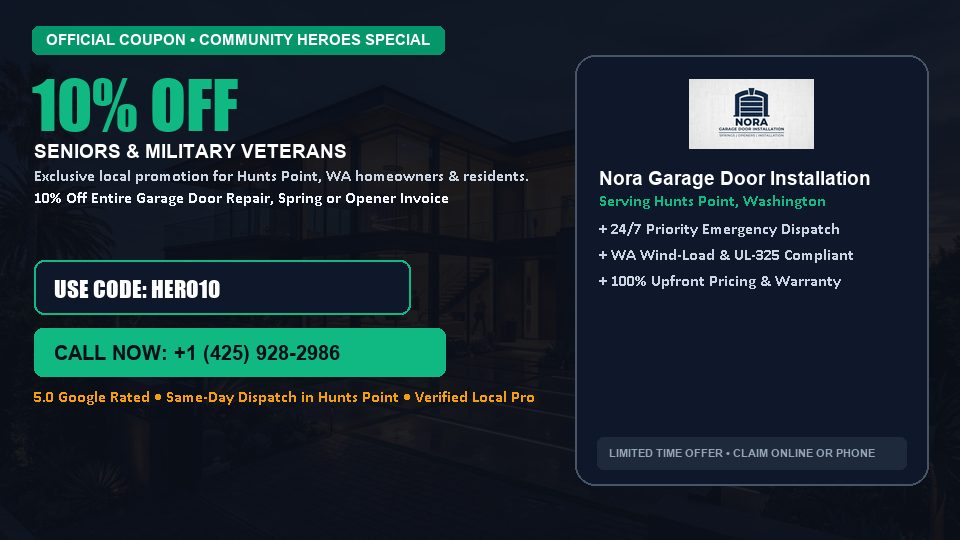 Nora Garage Door Installation 10% OFF Seniors & Military Veterans in Hunts Point, WA